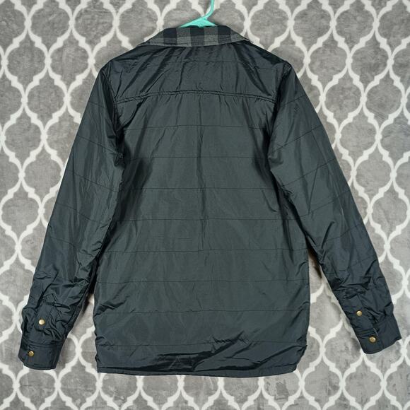 Quiksilver Jacket Mens Medium Black Gray Reversible Quilted Snap Shacket Plaid - Picture 10 of 10